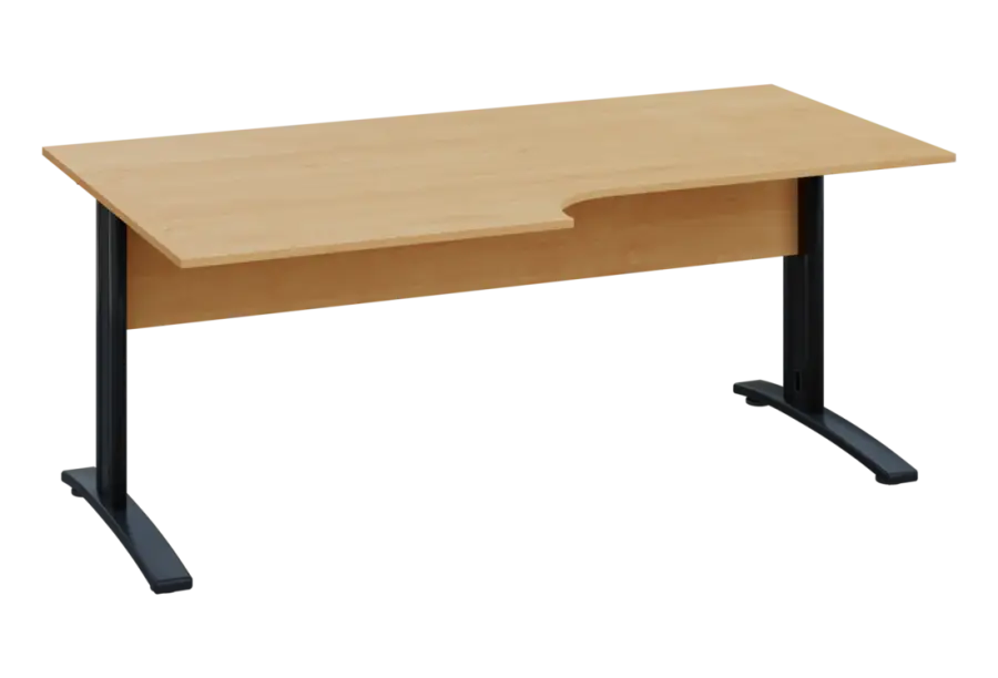 ERK 28 - 188 stůl kancelářský, rohový, levý, kovová podnož černá, deska 25 mm, široký 1800 mm, javor horský